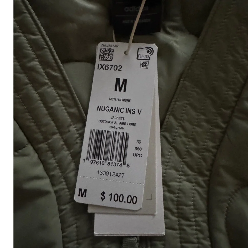 Adidas NUGANIC INS V Insulated Quilted Vest Mens Medium Tent Green  NEW$100
